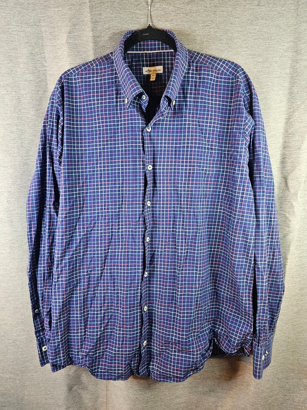 Peter Millar Mens Purple Plaid Button Down Cotton Stretch Performance Shirt XL